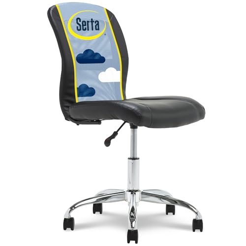 Serta Essential Armless TaskChair, Small Desk Chairs with Wheels, Breathable Mesh Back and Faux Leather, Quality Foam Cush...
