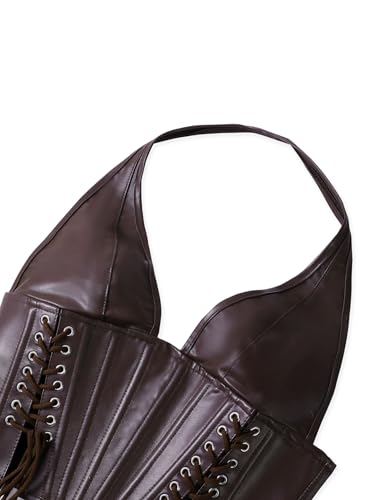 Benfoly Women's Y2K Leather Halter Corset Tops Backless Shapewear Top Slit Grommet Eyelet Lace Up Party Tank Club Outfits