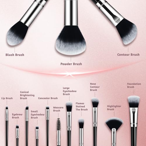 Makeup Brush Set, Premium Synthetic 14 Pcs Makeup Brushes, Travel Makeup Brush Set for Foundation, Concealer, Blush and Ey...