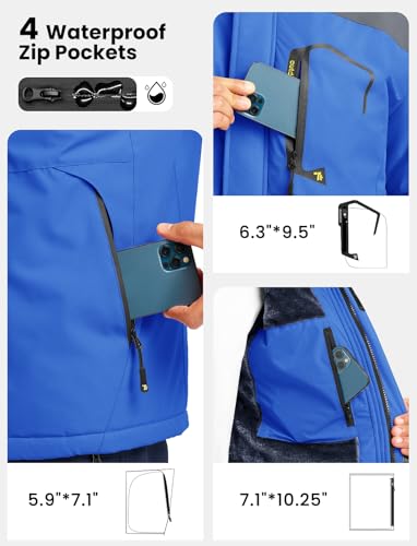 TBMPOY Men's Winter Jackets Skiing Waterproof Snow Thick Fleece Lined Hooded Utility Cold Weather Warm Outdoor Ice Work