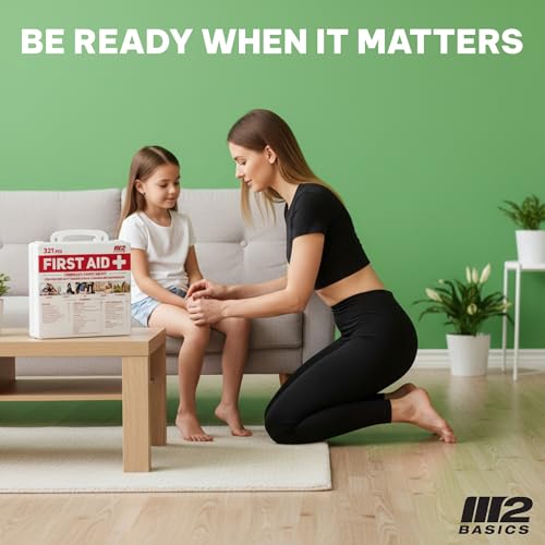 M2 BASICS Premium First Aid Kit, 321 Pieces, All Purpose Kit with Hard Case for Home, Car, Business, School, Office & Vehicle