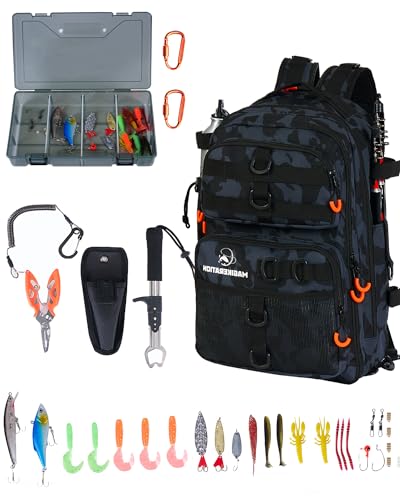 Fishing Backpack with Rod Holders,900D Oxford Water-Resistant Fishing Gear,42L Large Storage Tackle Bag for Men
