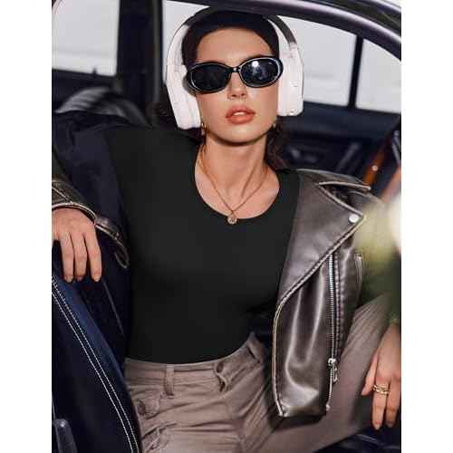 Ekouaer Long Sleeve Shirts for Women 3 Pack Scoop Neck Fitted Tops Thermal Undershirt Stretch Base Layer Soft Tee XS-XXL