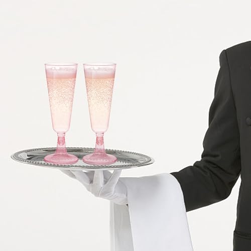 Hedume 70 Pack Pink Champagne Flutes, 5oz Disposable Plastic Wine Glasses, 2-Piece Disposable Champagne Glasses for Celebr...