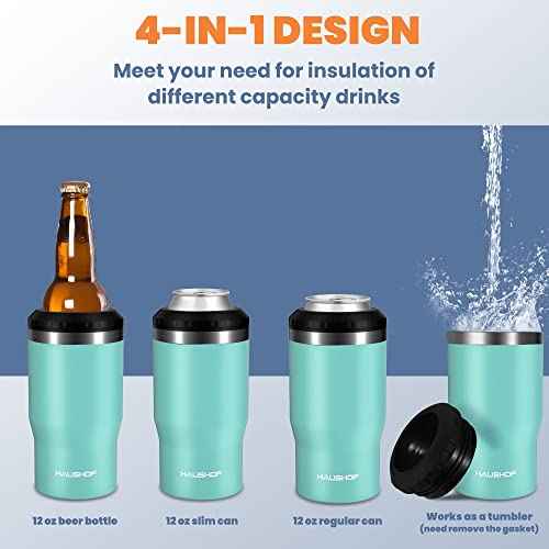 HAUSHOF 4 in 1 Insulated Stainless Steel Can Insulator, Fits Standard & Slim 12 oz Cans|Beer Bottles, Perfect for Outdoors