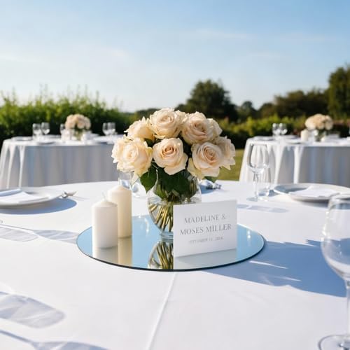 Yuzeyurun 12" Round Mirror Centerpieces for Tables, 12Pcs Glass Mirror Trays for Wedding, Party, Christmas Decorations, Mi...
