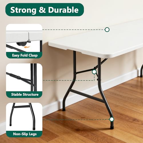 MAKE CHANGES Folding Table 6ft - Heavy Duty Plastic Table with Handle, Foldable & Portable, Fold-in-Half Utility Tables fo...