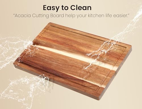 Fibogollo Acacia Wood Cutting Boards for Kitchen(Set of 3),Wooden Chopping Boards Set with Juice Groove,Serving Board with...