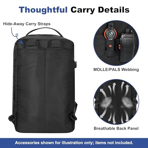 KOKKOYA 40L Military Tactical Backpack for Men 3 in 1 with MOLLE System Waterproof 600D Black Backpack for Travel Outdoor ...