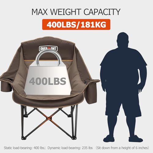 Overmont Oversized XL Camping Chair for Adults - 450lbs Support Heavy-Duty Padded Folding Chair with Side Pocket Cup Holde...