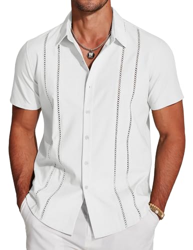 COOFANDY Men's Cuban Guayabera Shirt Short Sleeve Button Down Shirts Casual Summer Beach Linen Shirts