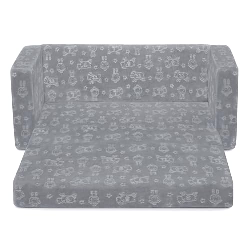 Serta Perfect Sleeper Extra Wide Convertible Sofa to Lounger - Comfy 2-in-1 Flip Open Couch/Sleeper for Kids, Grey