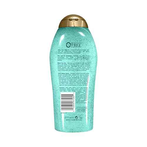 OGX Hydration + Sea Kelp & Hyaluronic Acid Sulfate-Free Lightly Moisturizing Body Scrub with Black Rice, Gentle Exfoliating Daily Body Wash to Soften & Smooth Skin, 19.5 Fl Oz