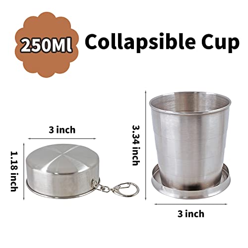 Litoexpe 8.45oz Collapsible Travel Cup With Keychain, Stainless Steel Folding Camping Cup Portable Drinking Mug For Hikin...