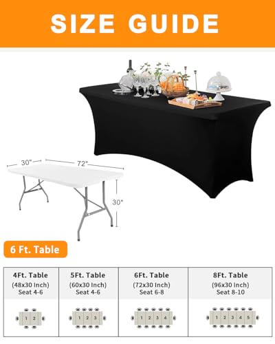 Spandex Table Cover 2 Pack 6FT Black Fitted Tablecloths,Washable Wrinkle Resistant Stretch Table Cloth Rectangle for Vendo...