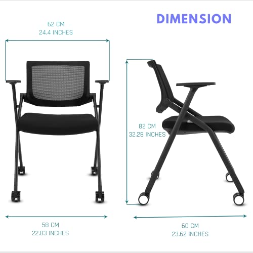 BROBRIYO 2 Pack Stackable Conference Room Chairs with Wheels and Paddle, Ergonomic Mesh Back and Arms for Meeting, Confere...