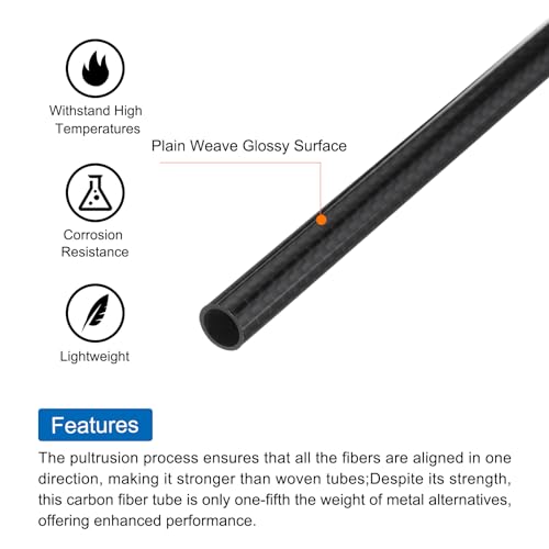 uxcell 2Pcs Carbon Fiber Tubes 8 x 10 x 420mm Plain Weave Glossy Surface Rod 3K Roll Wrapped Carbon Round Tubing for RC Ai...