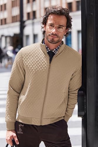 COOFANDY Mens Zip Up Sweatshirt Mock Neck Quilted Jacket Casual Lightweight Sweater Jackets with Pocket
