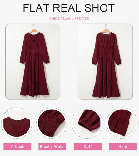 Dokotoo Womens Dresses Fashion 2025 Long Sleeve V Neck Maxi Dresses Elegant Casual Flowy Tiered Boho Beach Vacation Outifits