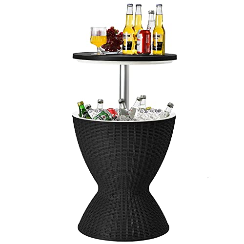Tangkula Outdoor Cool Bar Table, Rattan Patio 8 Gallon Beer and Wine Cooler, All-Weather Ice Bucket w/Height Adjustable To...