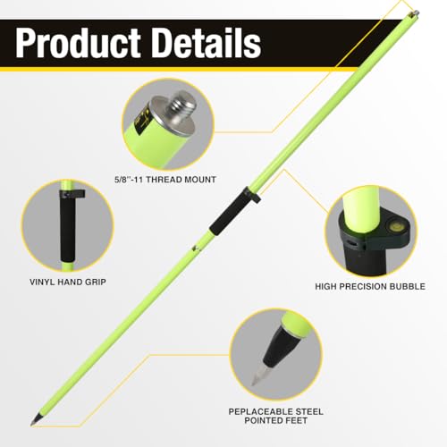 Fancyall GPS Pole, 6.6FT Surveying Prism Pole, 2M Prism Pole for Land Surveying, Black