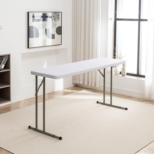 BTEXPERT Set of 2, 5-Foot - 60" Long White Plastic Folding Seminar Training Table Portable 18" Wide Narrow, 29" High, Even...