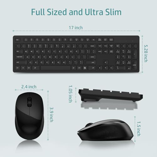 LeadsaiL Wireless Keyboard and Mouse Combo, Full-Sized Ergonomic Computer Keyboard, 2.4GHz Cordless Keyboard Silent Mouse ...