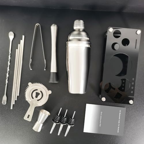 Bartender Kit, 13 Piece Cocktail Shaker Set Stainless Steel Bar Tools with Black Stand, 25 oz Shaker, Jigger, Spoon, Poure...