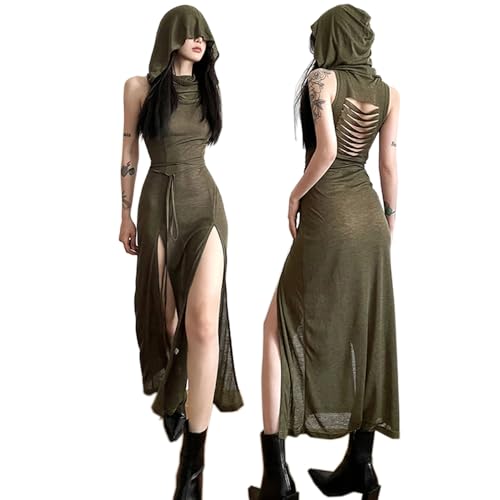 SINROYEE Women High Slit Long Dress Sexy Sleeveless Cocktail Dress Sexy Cutout Bodycon Party Club Cami Dresses