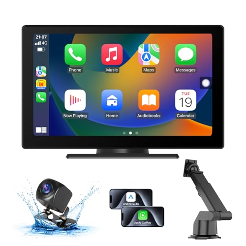 Portable Apple Carplay Screen for Car, 9" HD Car Stereo Screen with Android Auto& Carplay, 1080p Backup Camera, Voice Cont...