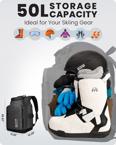 OutdoorMaster 50L Ski Boot Bag-Ski and Snowboard Boots Travel Backpack with Helmet Compartment | Waterproof Exterior & Bottom