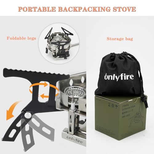 ONLYFIRE OUTDOOR LIVING Portable Camping Gas Stove 6800W, Small Backpacking Stove with Propane Gas Adapter, Mini Foldable ...