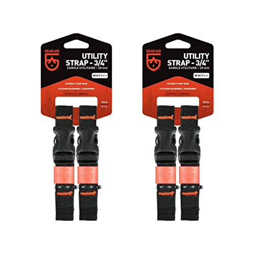 GEAR AID Utility Straps with Side-Release Buckle, Secure and Compress Camping, Biking, Hunting, Boating Gear, 3/4" Width, ...