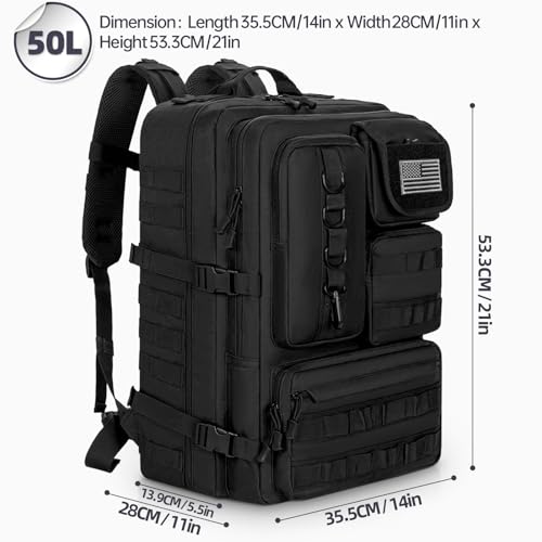 ANILD Tactical Backpack, 50L Army 4 Days Assault Pack Bag, Military Molle Backpack, Heavy Duty Rucksack Water Resistant