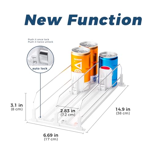 Puricon Drink Organizer for Fridge Pusher Glide, Spring Loaded Fridge Drink Dispenser, Self Pushing Soda Can Organizer for...