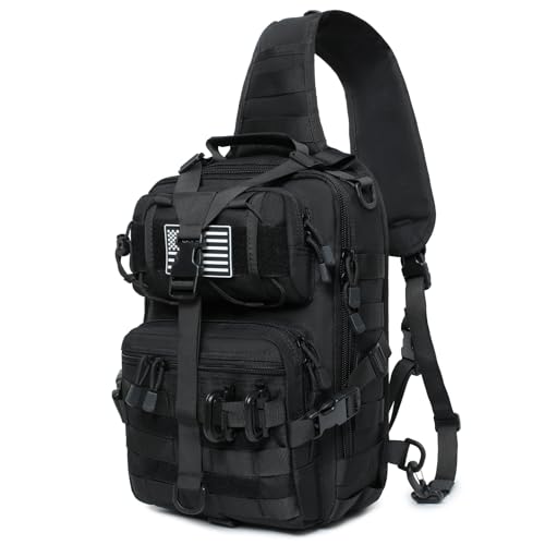 Lemubeane Tactical Sling Bag Backpack Military Rover Shoulder Sling Pack EDC Molle Range Bag Crossbody Chest Pack (Black)