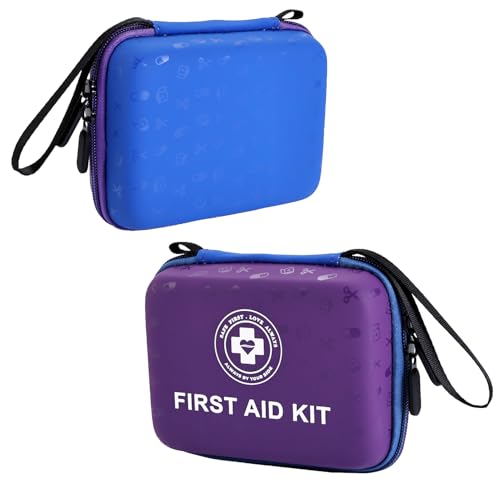 Small First Aid Kit - 165 Piece Dual-Color Emergency Medical Kit with Hard Shell & Fluorescent Exterior Coating, Emergency...