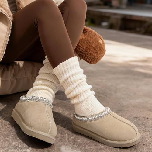 Evshine Women’s Genuine Suede Slippers, Fuzzy Warm House Shoes for Indoor Outdoor, Great Gift for Winter Comfort