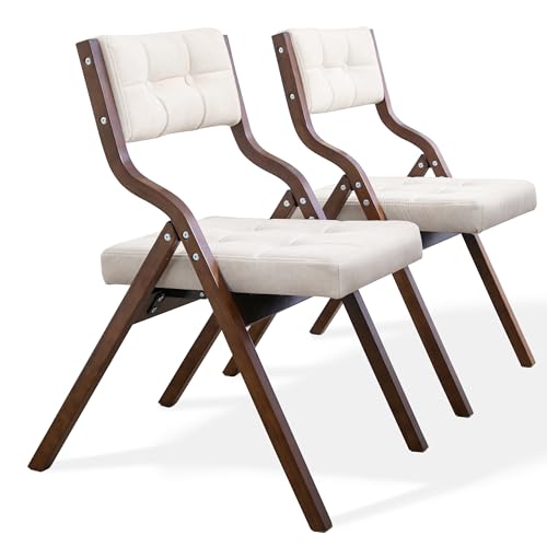 HOMEFUN Folding Chairs with Cushion, Wooden Padded Foldable Chair 2 Pack, Portable and Assembled Seat for Guests Kitchen O...