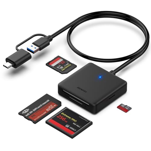 Memory Card Reader, BENFEI 4in1 USB 3.0 and USB-C to SD Micro SD MS CF Card Reader Adapter, 4 Cards Simultaneously Read an...