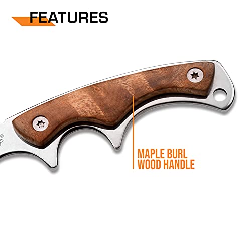 Elk Ridge - Outdoors Fixed Blade Knife - 6.75-in Overall, Mirror Finished Stainless Steel Blade, Burl Wood Handle - Full T...