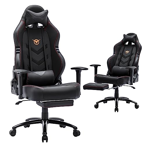 Big and Tall Gaming Chair with Footrest 350lbs, Computer Gamer Chair, High Back PC Gaming Chairs with Wide Seat, Lumbar Support, Armrest for Adults-Black