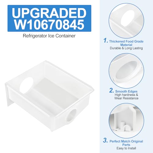 Upgraded W10670845 Refrigerator Ice Bucket Compatible with Whirlpool Ice Maker Replacement Parts WPW10670845 Removable Ice...