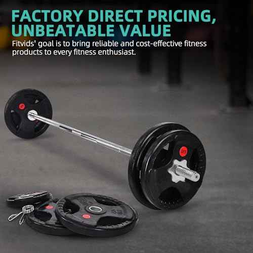 Fitvids Barbell Weight Set, Cast Iron 1" Standard Weight Plates Including 5FT Standard Barbell Bar & Star Locks, 95 Pounds Set (85 Lbs Plates + 10 Lbs Barbell Bar), Multiple Packages