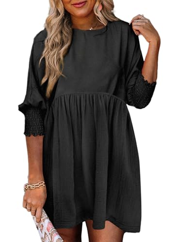 Dokotoo Womens Casual Dresses Tunic Dress Empire Waist Short Sleeve Crew Neck Flowy Babydoll Dress
