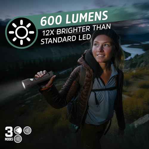 Energizer S-600 LED Flashlight Rechargeable Solar and AA Battery Power Options, Super Bright IPX4 Water Resistant Flashlights High Lumens for Emergencies, Outdoors, DIY