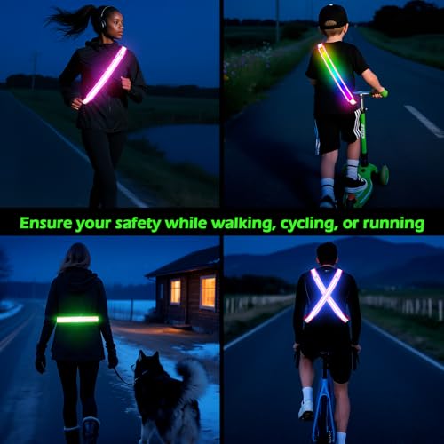 Reflective Sash Gear for Walking at Night,Flashing LED Reflective Belt Safety Lights for Walkers Night Dog Walking Biking ...