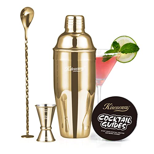 KITESSENSU Cocktail Shaker Set, Stainless Steel Bartending Kit with 25 Ounce Cocktail Shaker with Built in Drink Strainer,...