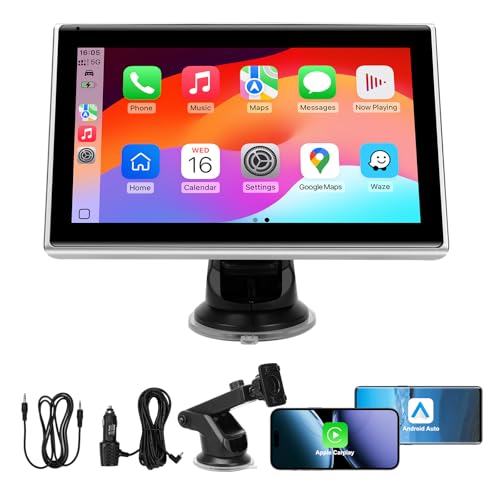 7" Portable Wireless CarPlay Screen for Car – Apple CarPlay & Android Auto, HD Touch Screen Car Stereo, Bluetooth, GPS Nav...