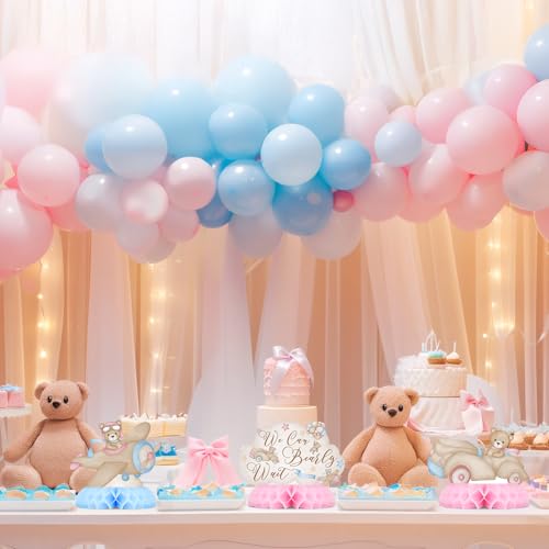 Gender Reveal Party Decorations, Blue Pink Bear Honeycomb Centerpieces, Baby Shower Table Decorations, What Will Baby Be B...